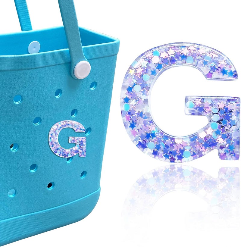 HLUWA Letter Charms for Bogg and Simply Southern Bags - Alphabet Purple Star Sequin Lettering Accessories - Insert Decorative Letters for Handbag Beach Tote - Image 1